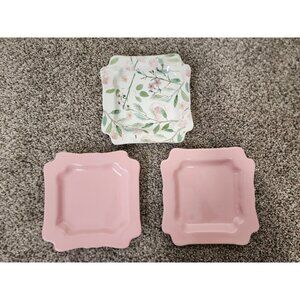 Sweet Laurel 3 ceramic plates, 2 pink 1 floral 6"